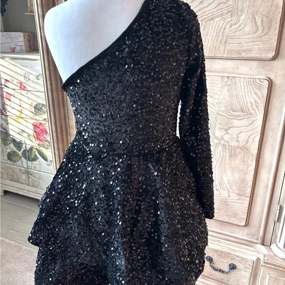 NEW Black Dress, Black Sequin Dress, Mini Dress, Prom Dress, NWOT Size 0 - Picture 5 of 10